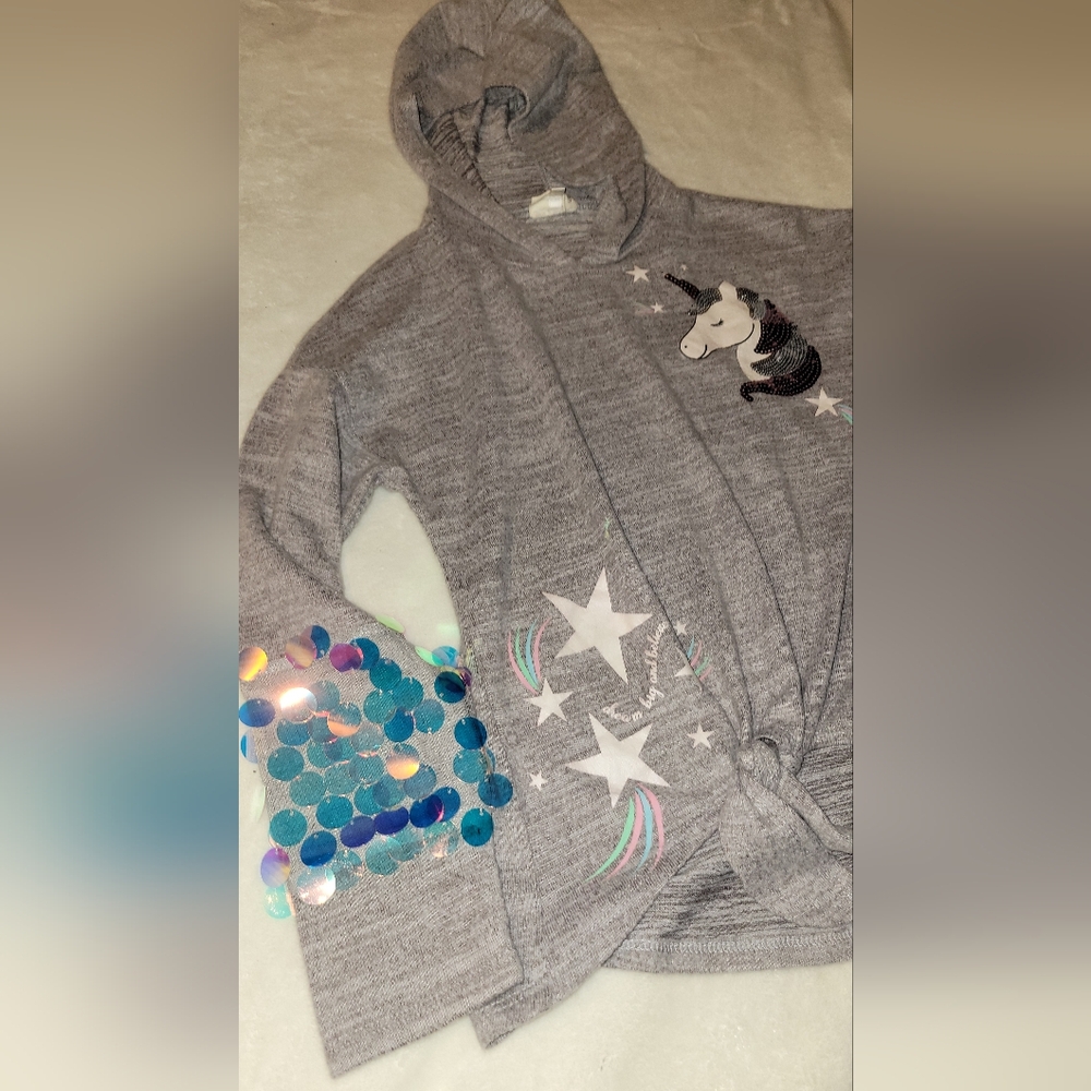 Splendid Gray Sweatshirt with White Star/Unicorn Design Size M
